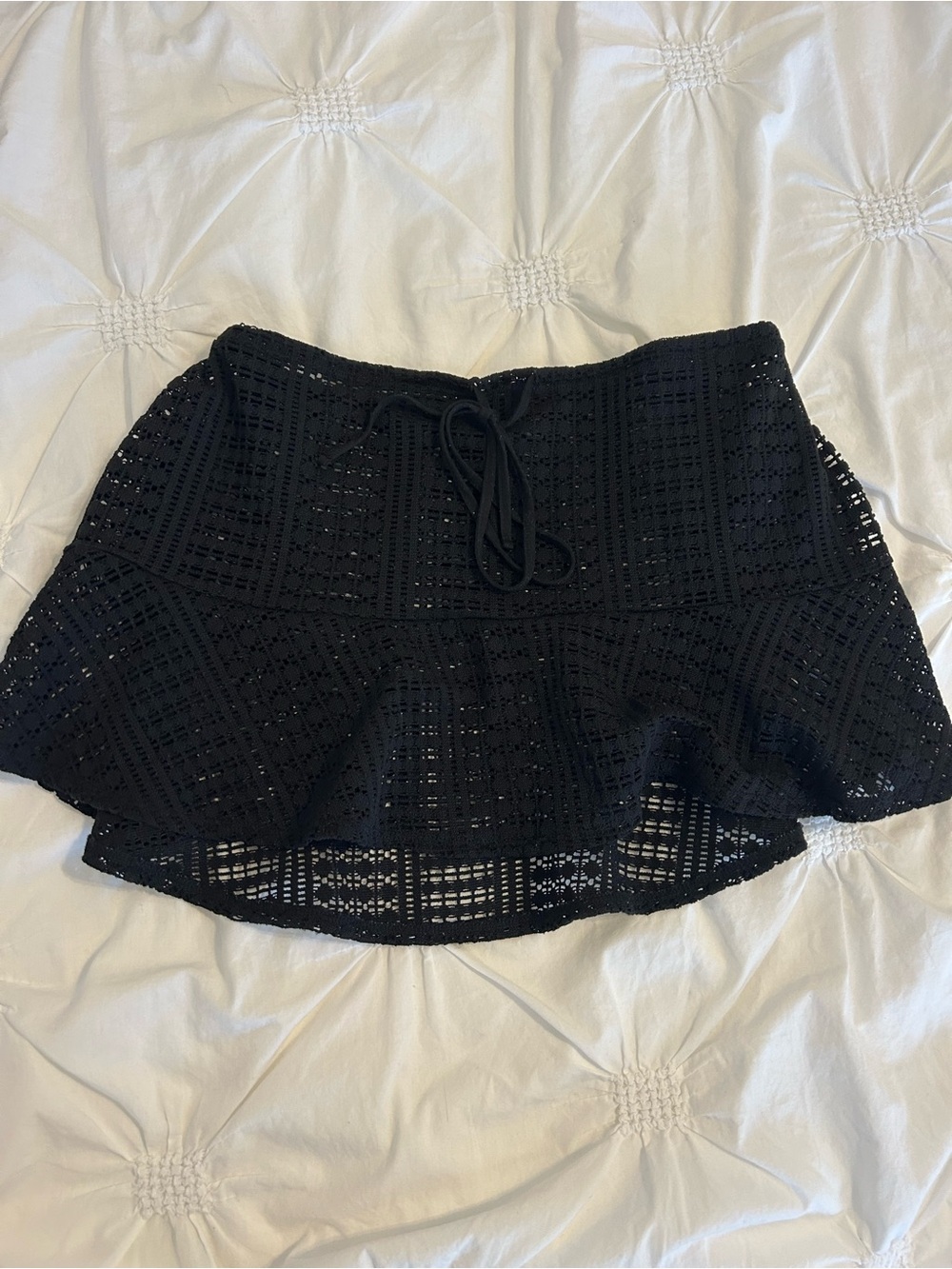Black Crochet Ruffle Mini Skirt